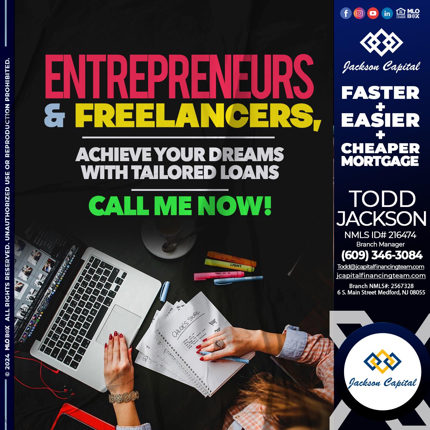 entreprenuers and freelancers - Todd Jackson -Branch Manager